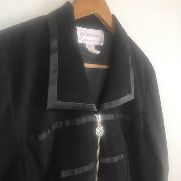GIORGIO FIORLINI V-Neck Zip Front Black Jacket - Picture 3 of 5
